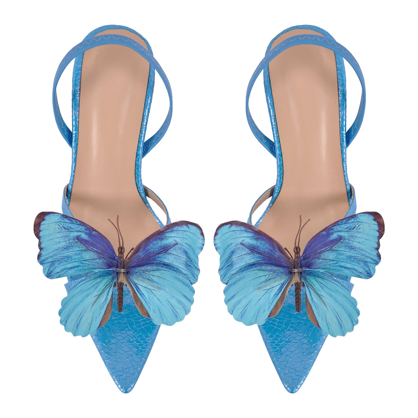 Butterfly Pointed Toe Clear Heel Slingback Sandals