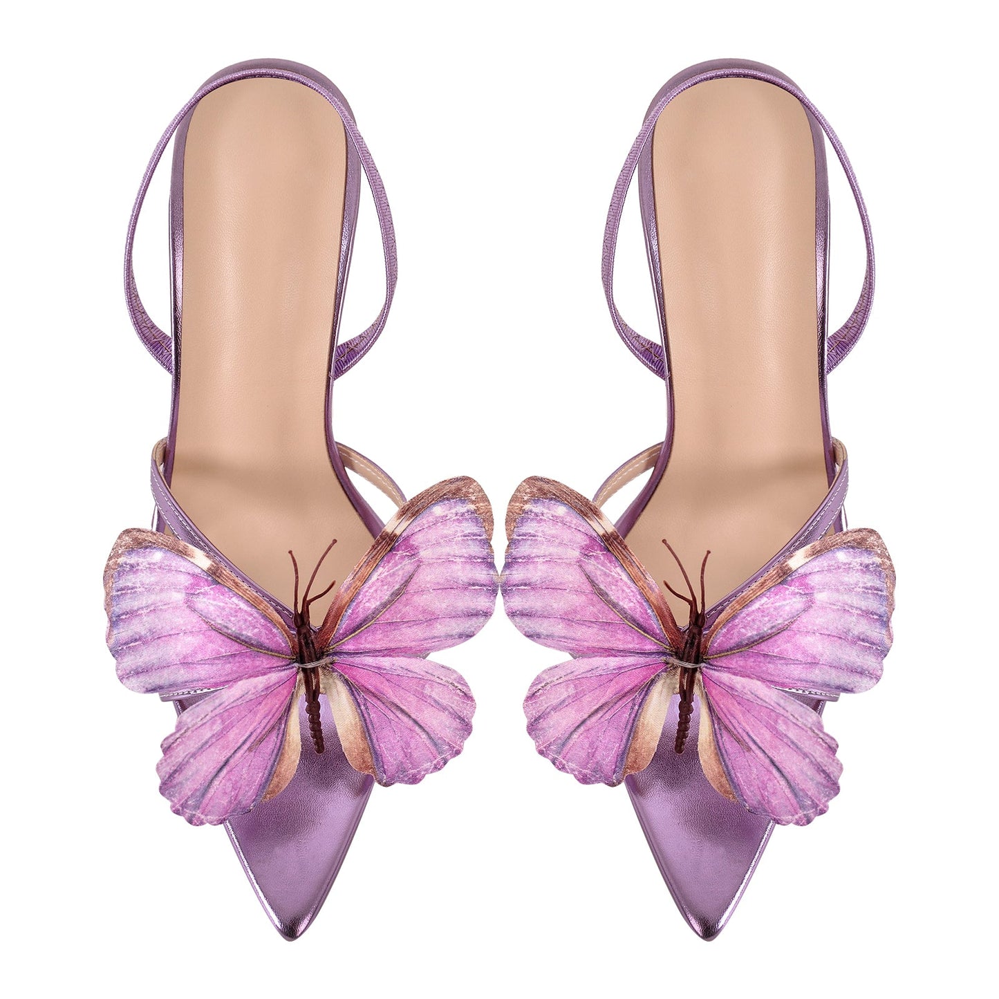 Butterfly Pointed Toe Clear Heel Slingback Sandals