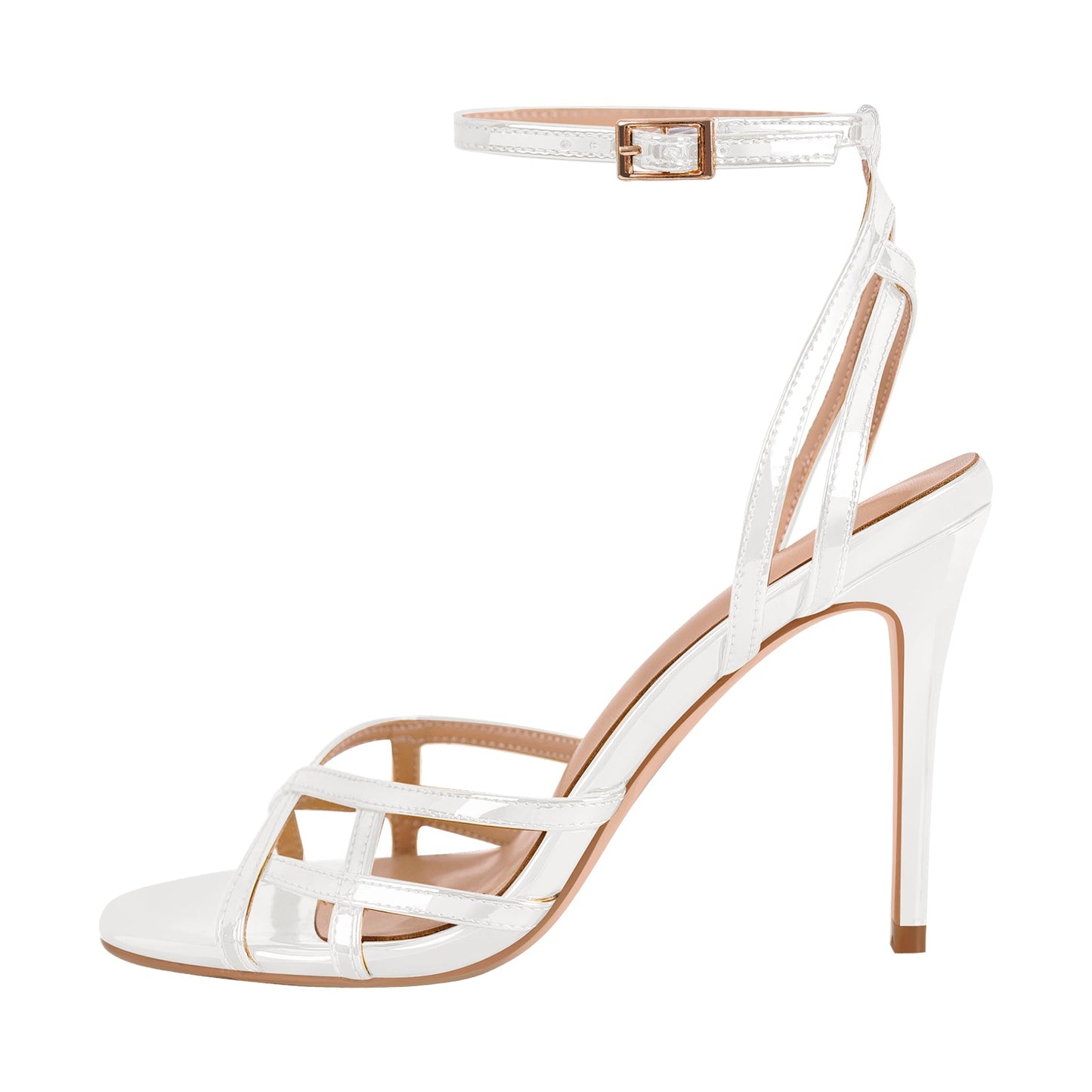 Gold Round Toe Ankle Strap Stiletto Sandals