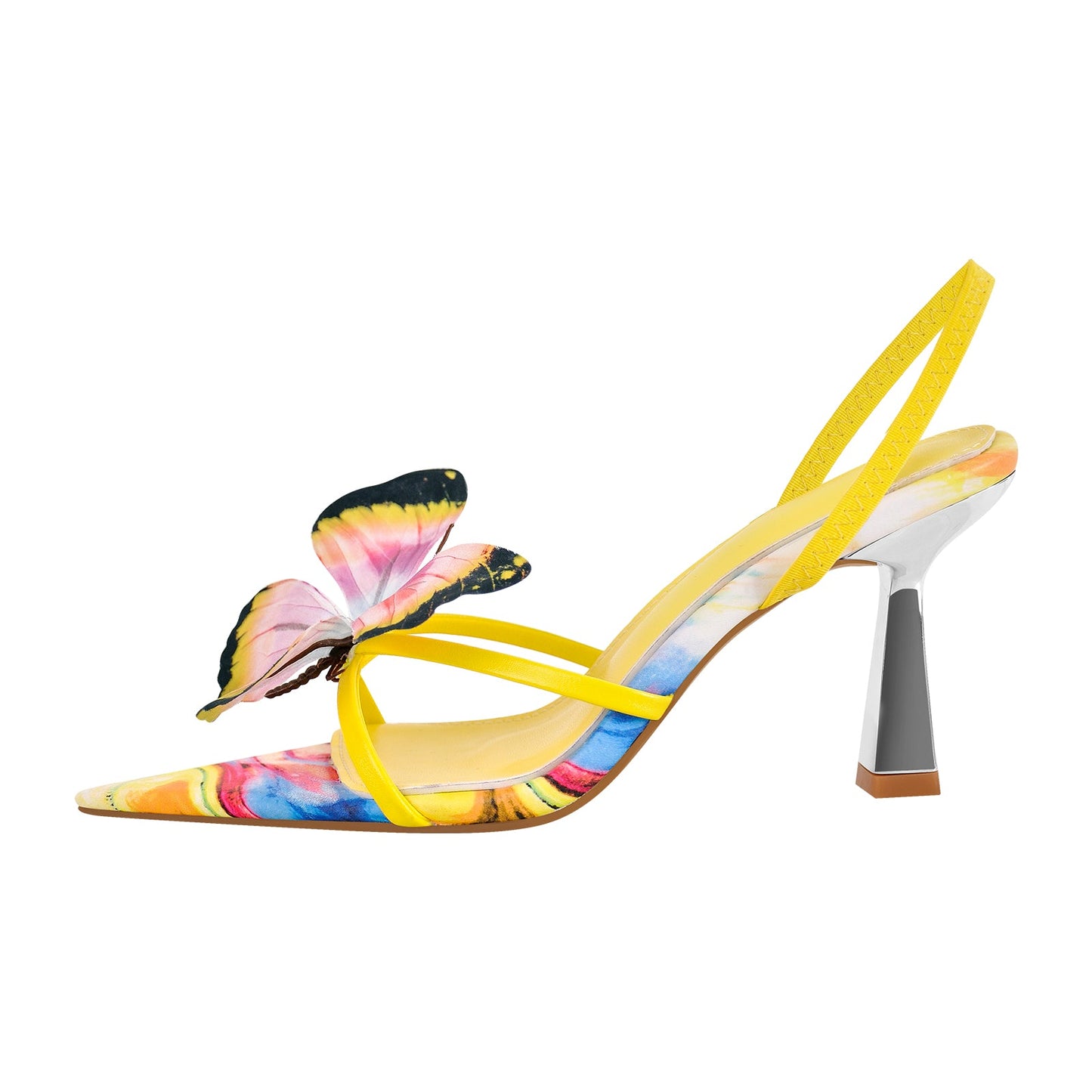 Butterfly Pointed Toe Slingback Kitten Heel Sandals