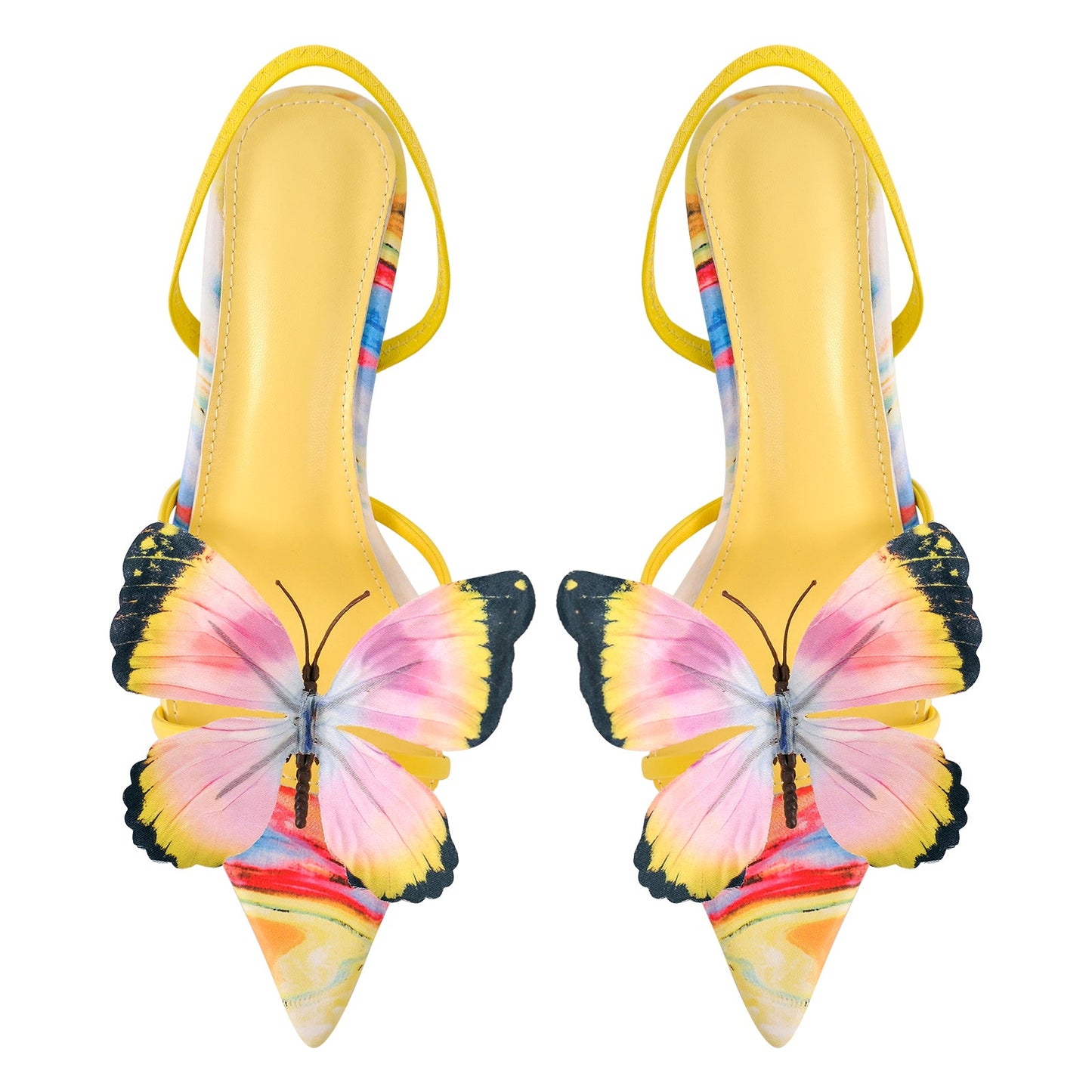 Butterfly Pointed Toe Slingback Kitten Heel Sandals