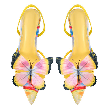 Butterfly Pointed Toe Slingback Kitten Heel Sandals