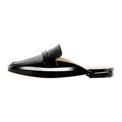 Black Square Toe Mules Flats