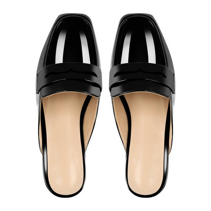 Black Square Toe Mules Flats