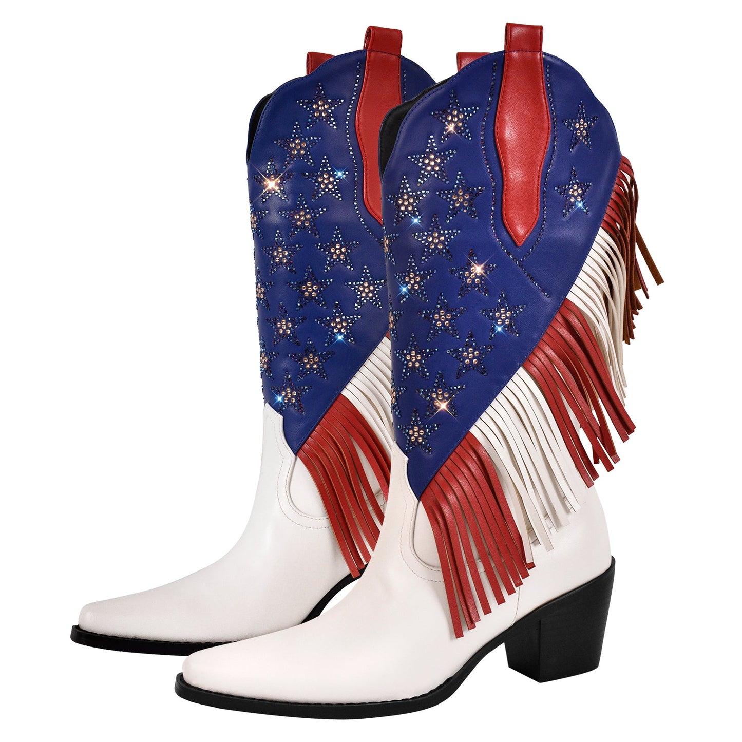 Rhinestone Star Fringe Knee High Western Boots