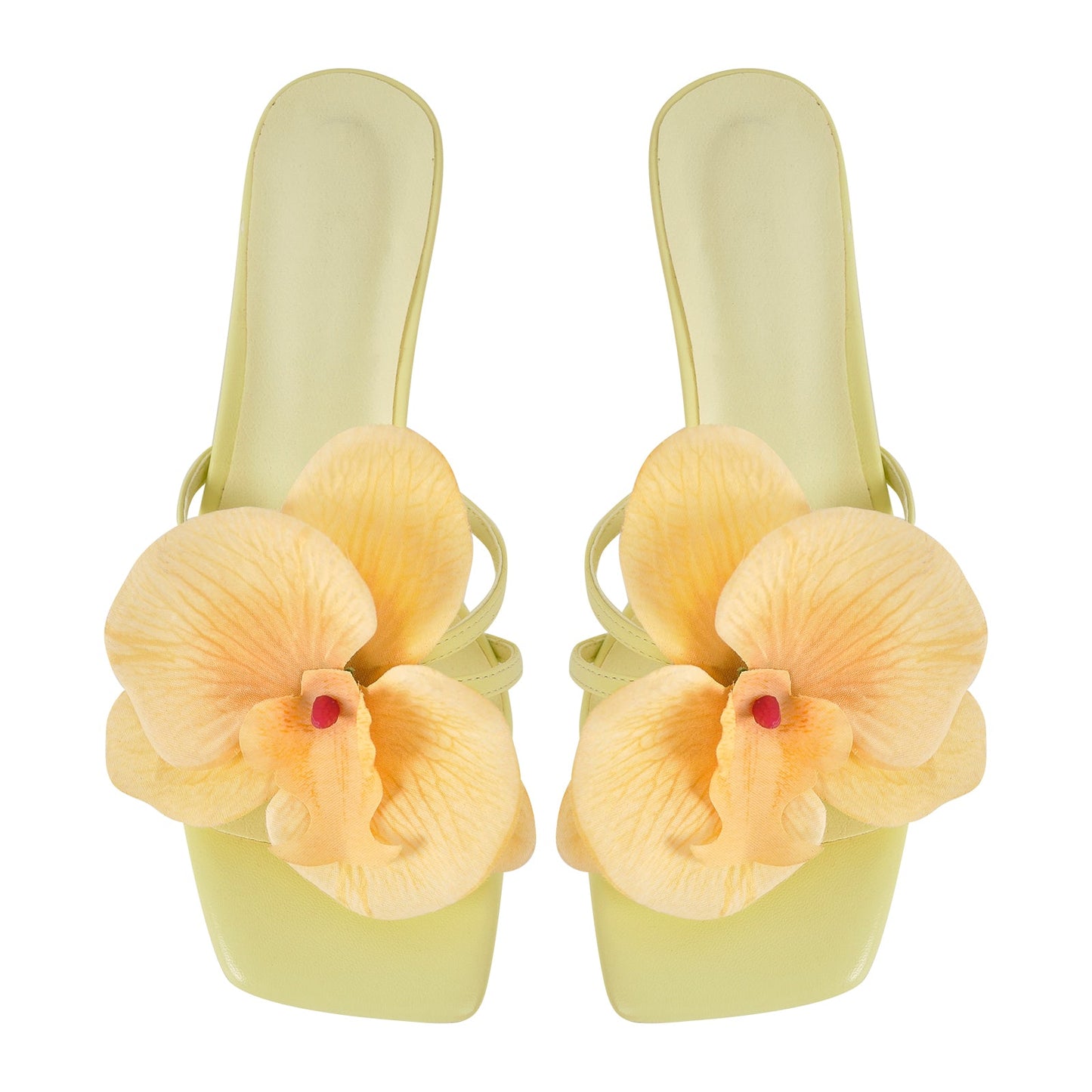 Flower Square Toe Chunky Heel Sandals Mules