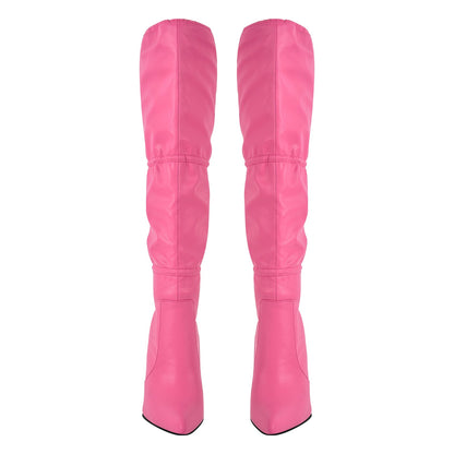 Pointed Toe Lace-up Stiletto Knee High Boots