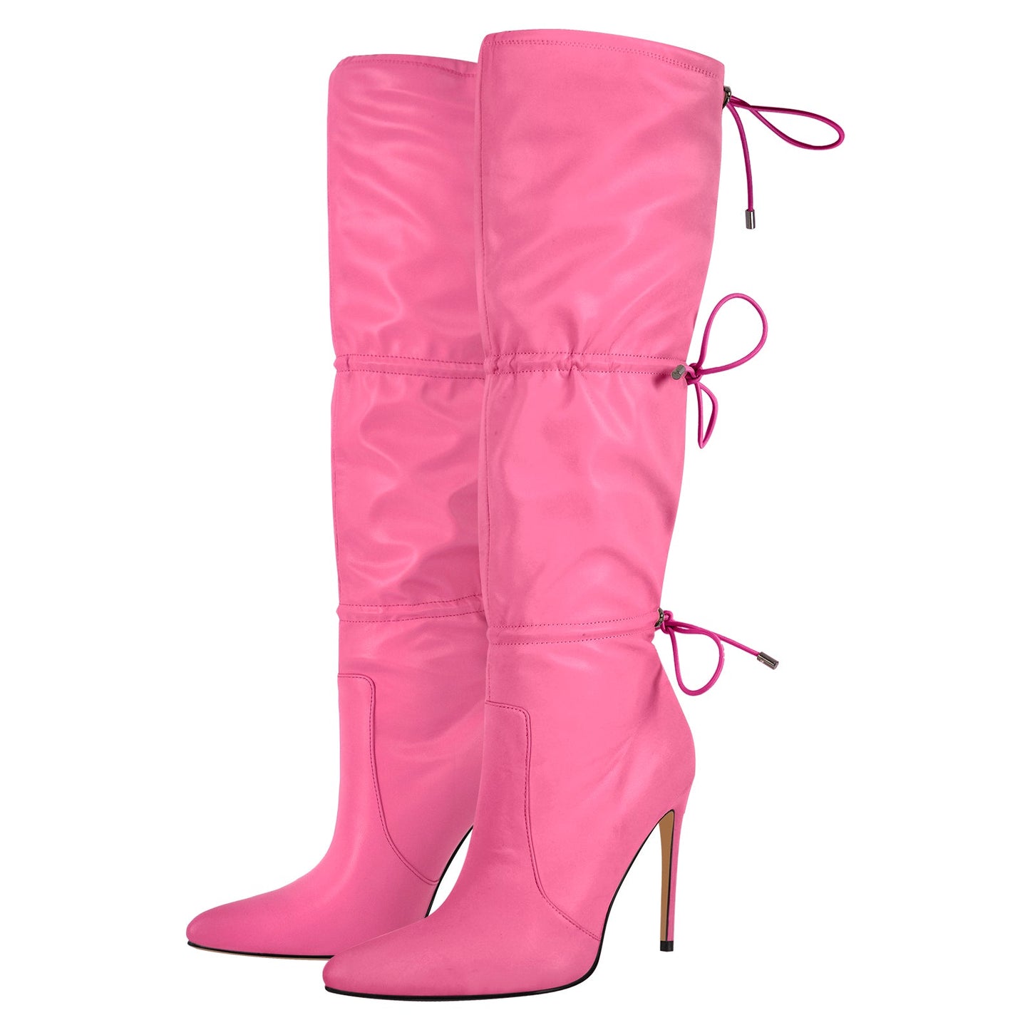 Pointed Toe Lace-up Stiletto Knee High Boots