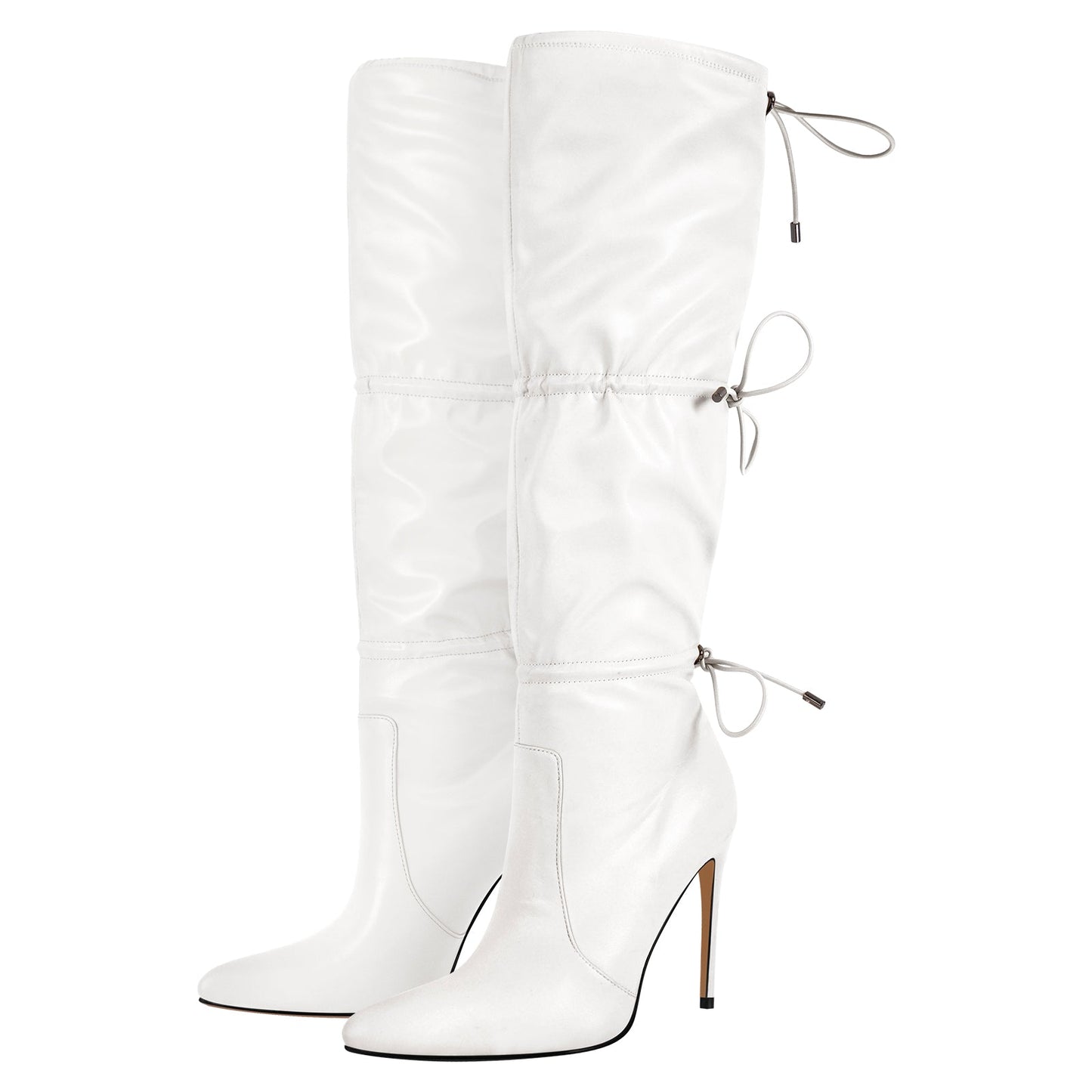 Pointed Toe Lace-up Stiletto Knee High Boots