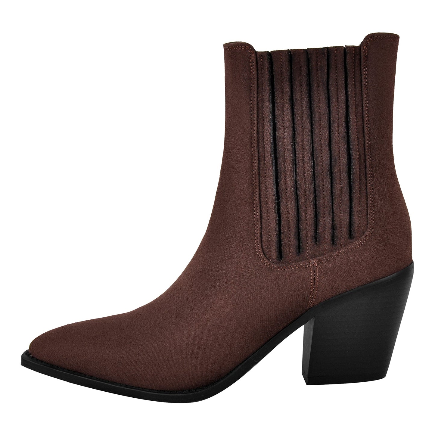 Pointed Toe Suede Chunky Heel Western Ankle Boots