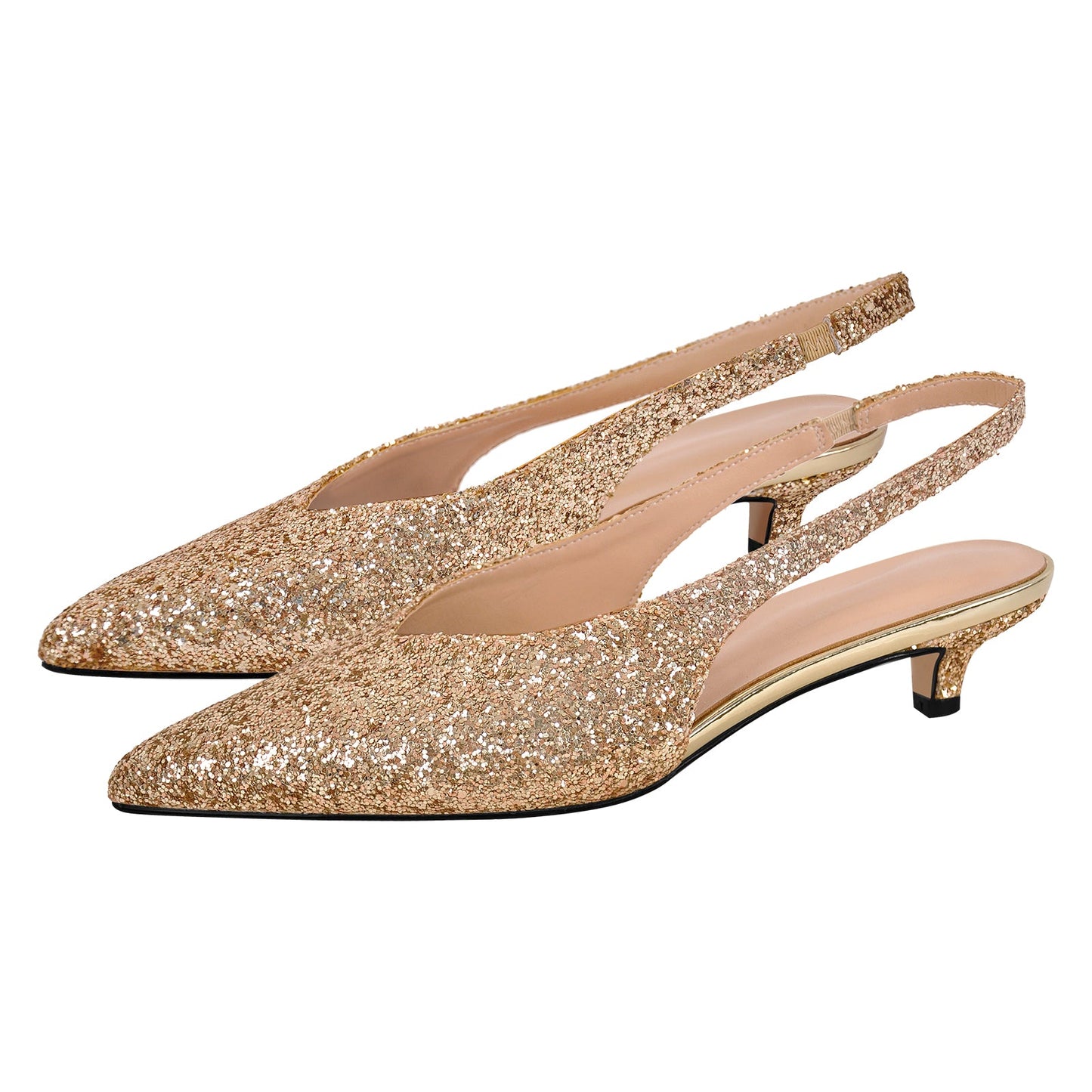 Glitter Pointed Toe Kitten Heel Slingback Pumps