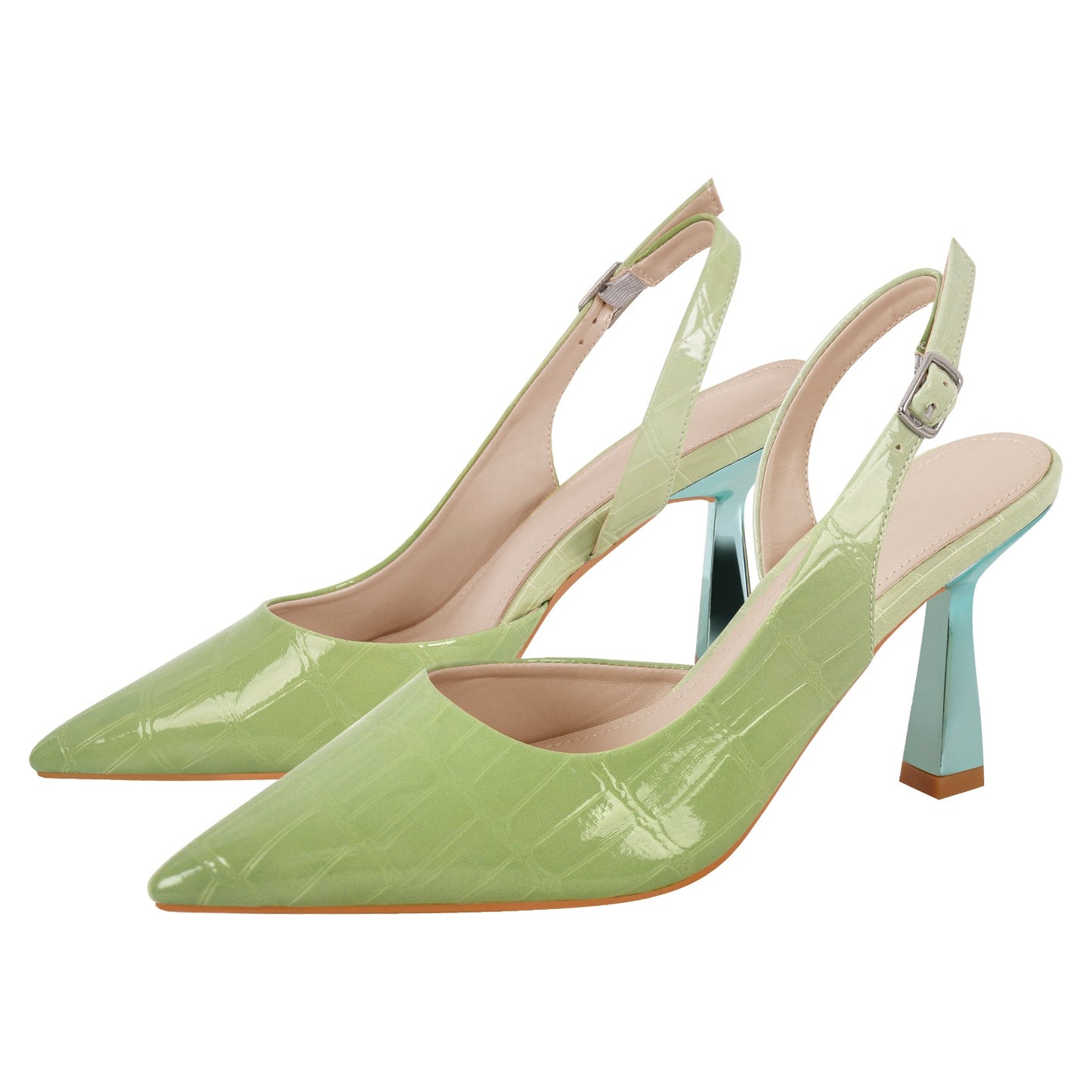 Gradient Pointed Toe Stone Slingback Pumps