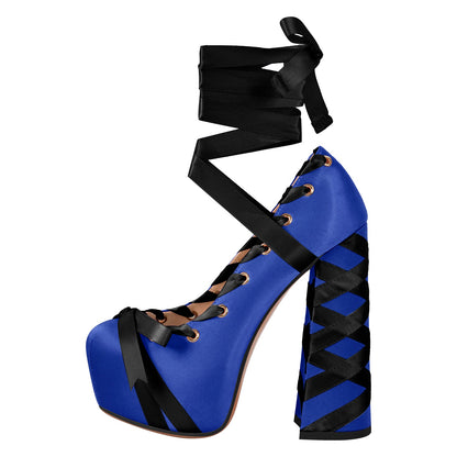 Bow Lolita Platform Lace-up Chunky Heel Pumps