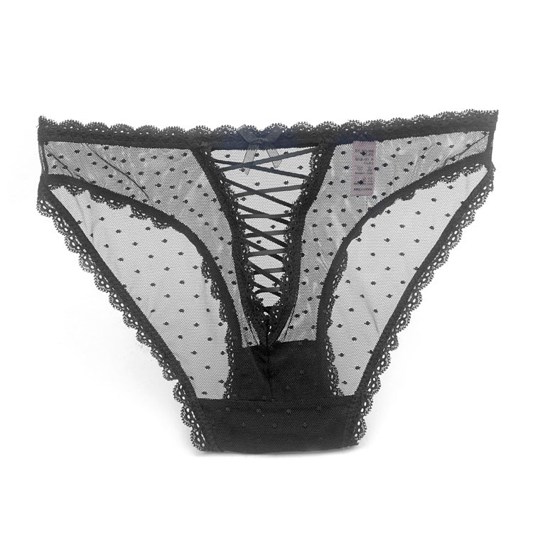 Transparent sexy lace trim panties breathable mesh panties