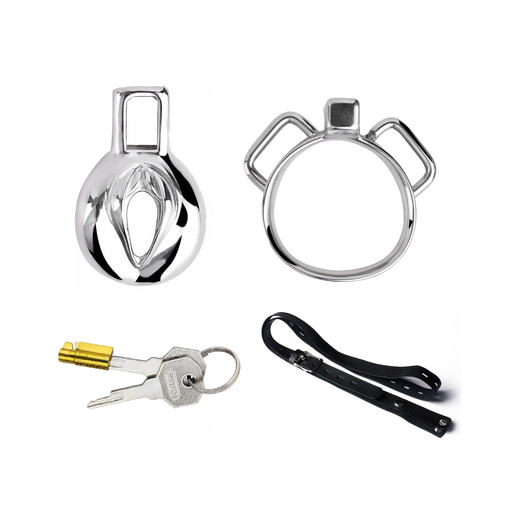 Pussy Chastity - Steel Clitty Chastity Cage with Belt