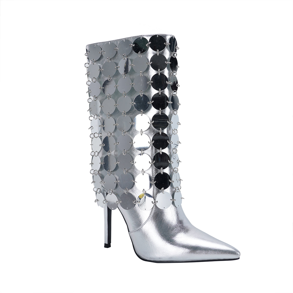 Pointed Toe Sequins Stiletto Fold Over Boots