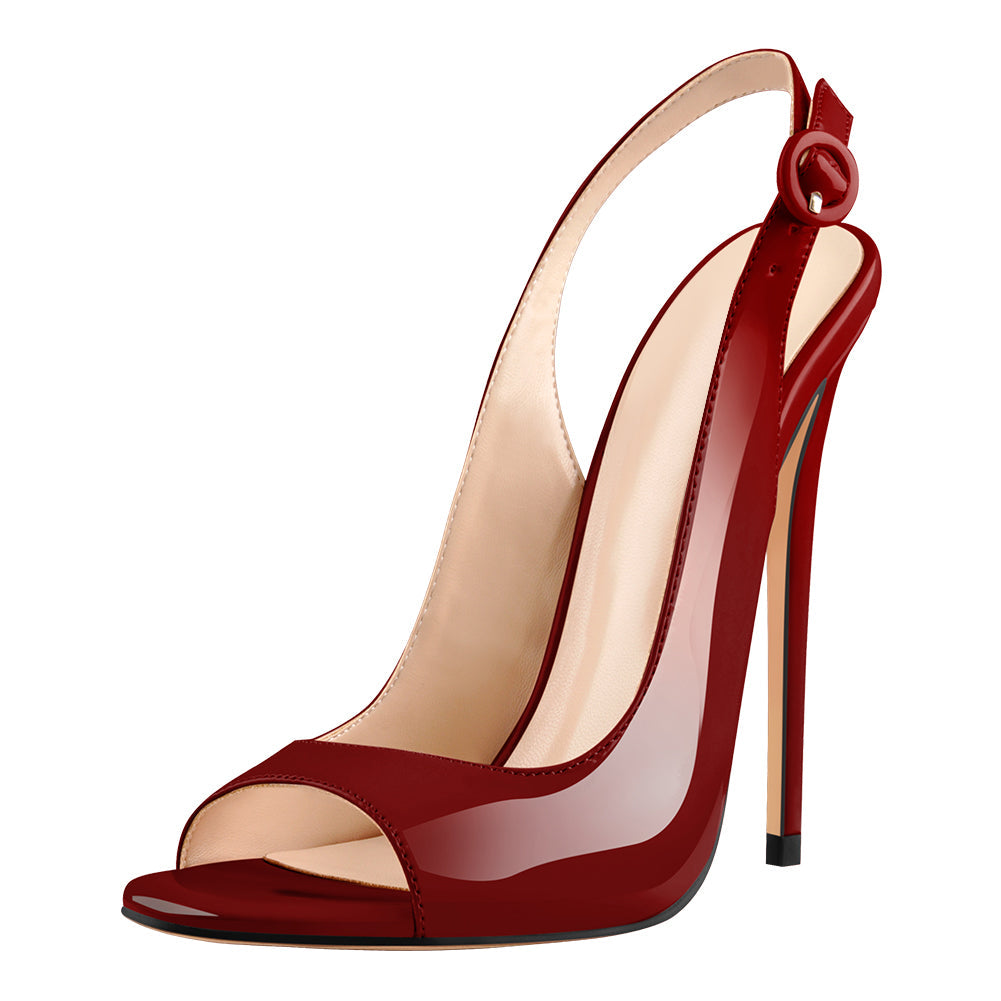 Burgundy Gradient Open Toe High Heels Slingback Sandals