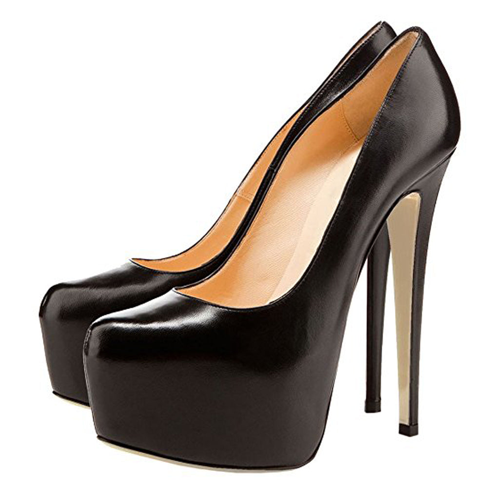 Black Matte Round Toe Super High Heel Platform Stiletto Slip On Pumps