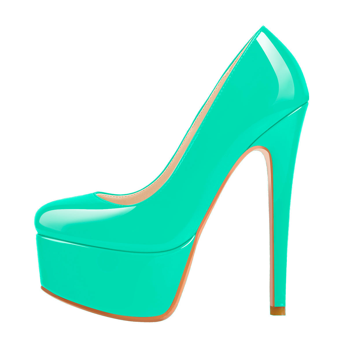 Patent Leather Rounde Toe Platform Green Stiletto High Heels Pumps