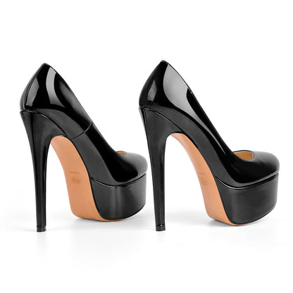 Patent Leather Rounde Toe Platform Black Stiletto High Heels Pumps