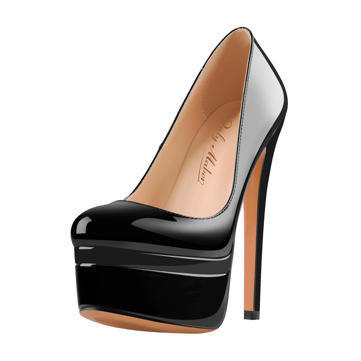 Patent Leather Round Toe Double Platform High Heel Pumps