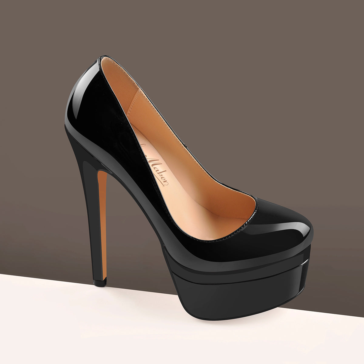 Patent Leather Round Toe Double Platform High Heel Pumps