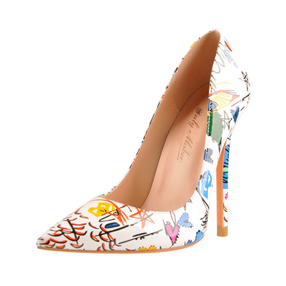 Graffiti Colorful Stiletto Pointed Toe 12cm High Heels Pumps