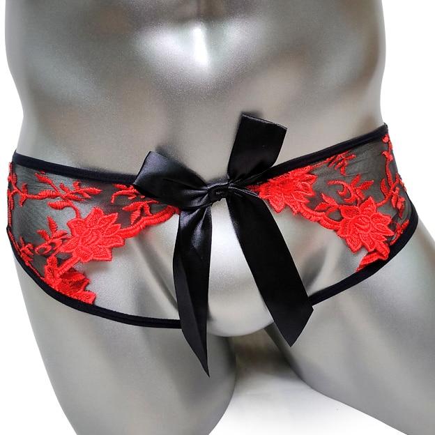 Crotchless Embroidered Panties w/ Bow