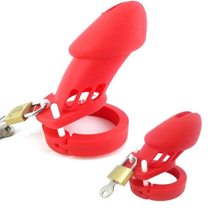 Silicone Chastity Cage Red BDSM 3.15 inches and 3.75 inches long