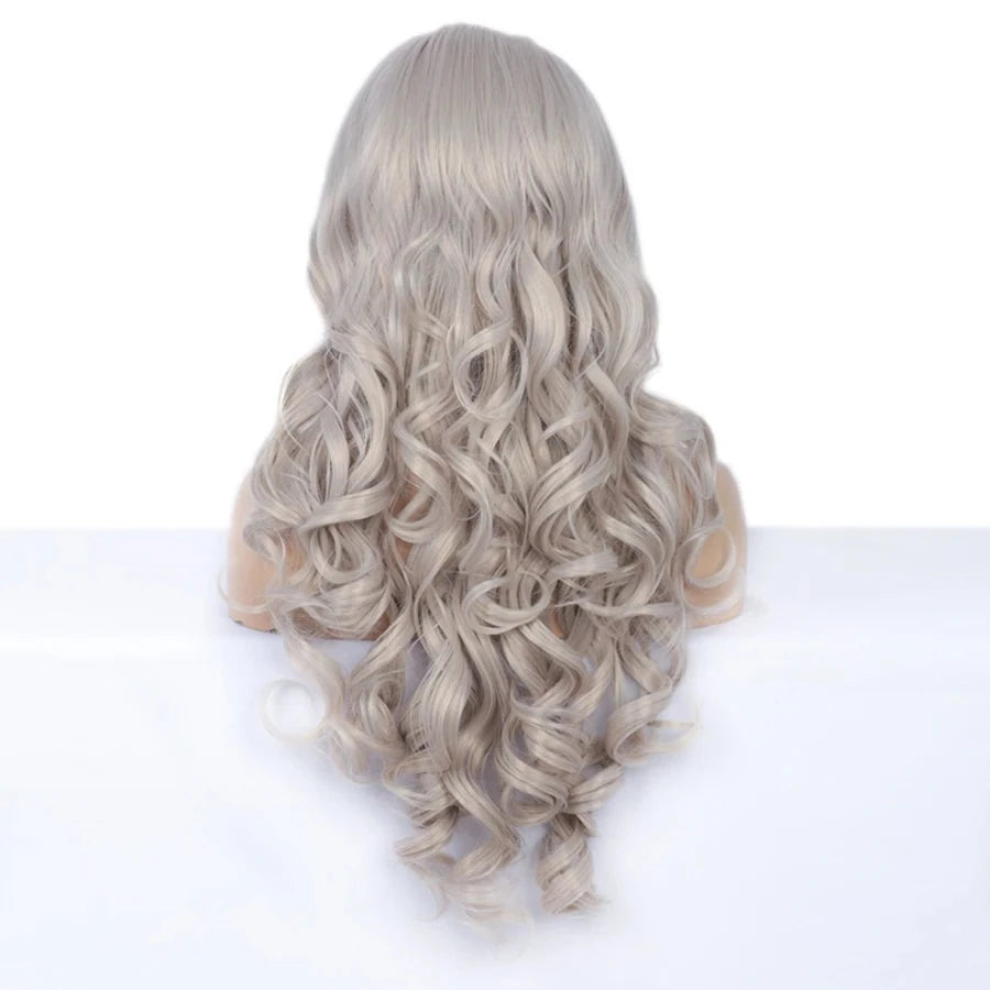 Sissy Lux Elegance: Silver Grey Lace Front Wig - Long, Wavy, Heat-Resistant Glamour for Sissy Boys