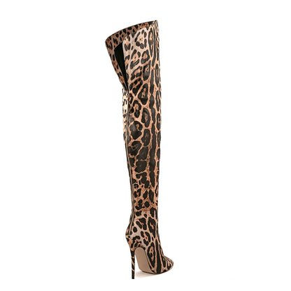 Leopard Pointed Toe Over The Knee Stiletto Boots