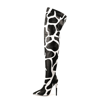 Cow Print Over The Knee Stiletto Boots