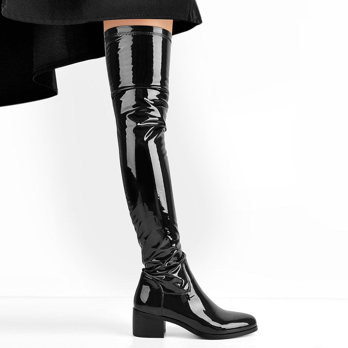 Black Patent Leather Over The Knee Boots