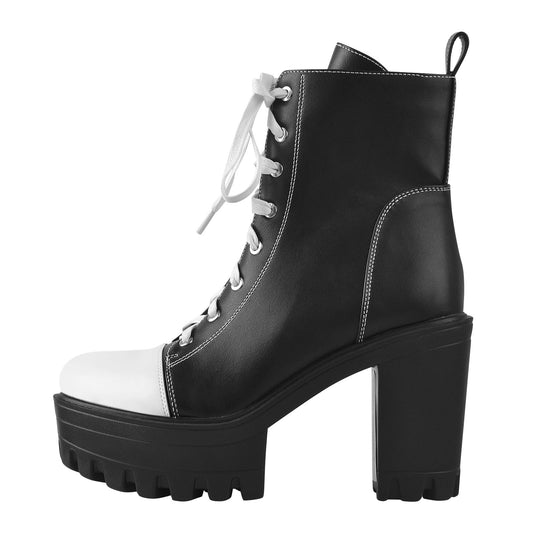 Matte Black Vegan Leather Platform Lace Up Boots