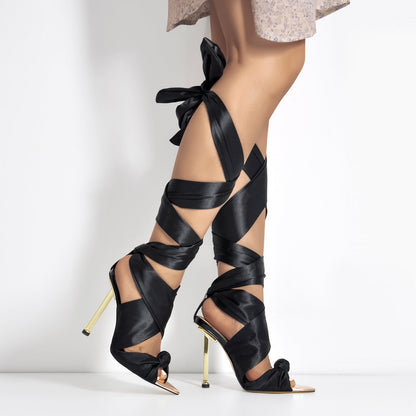 Pointy Open Toe High Heel Lace up Sandals