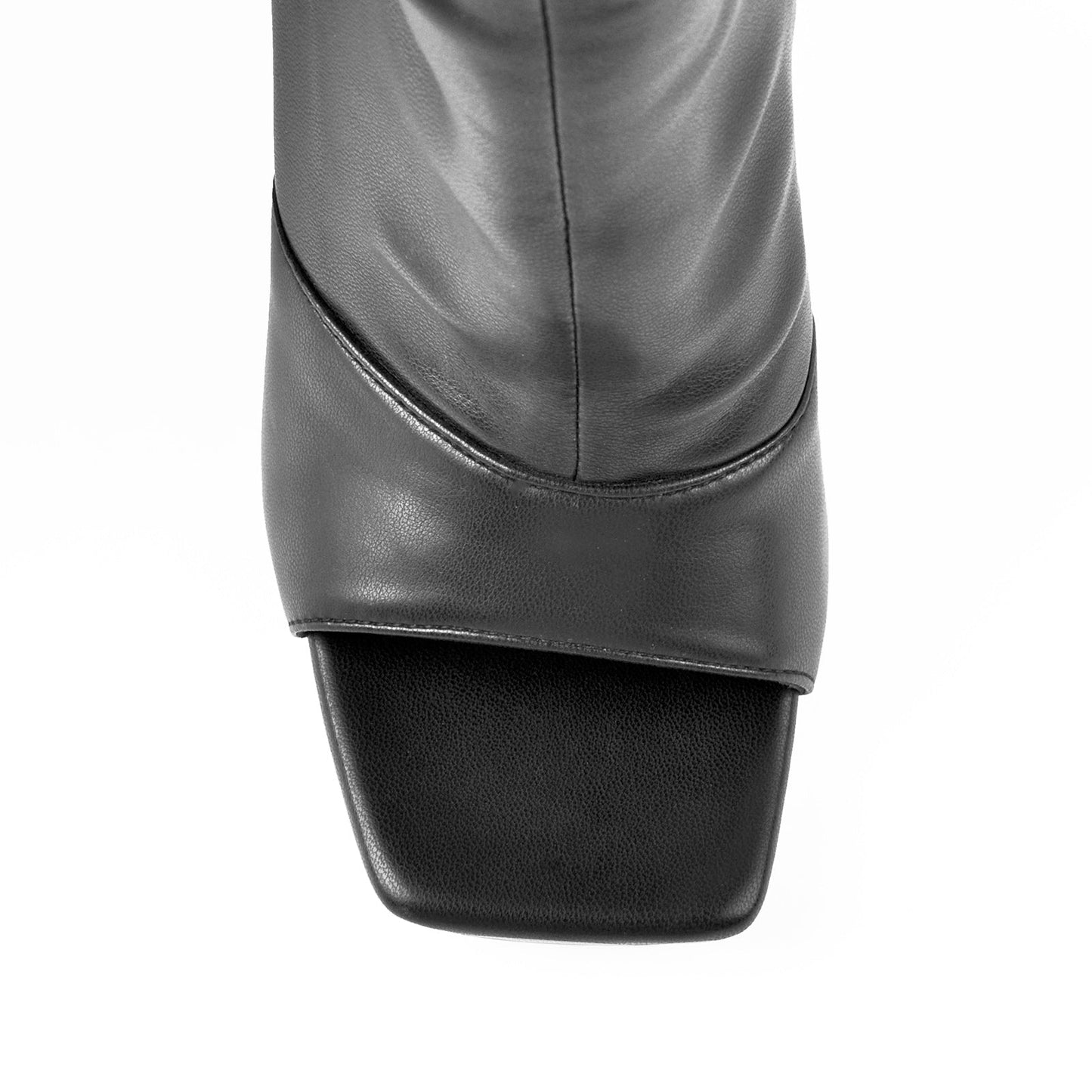 Black Open Square Toe Over The Knee Stiletto Zipper Boots