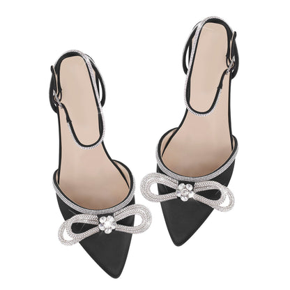 Pointed Toe Rhinestone Bowknot Sandals Flats