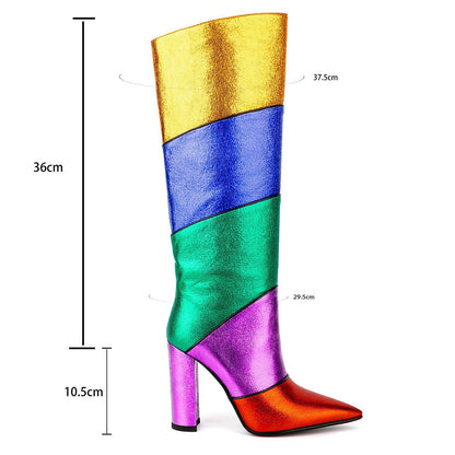 Colorful Patchwork Knee High Boots