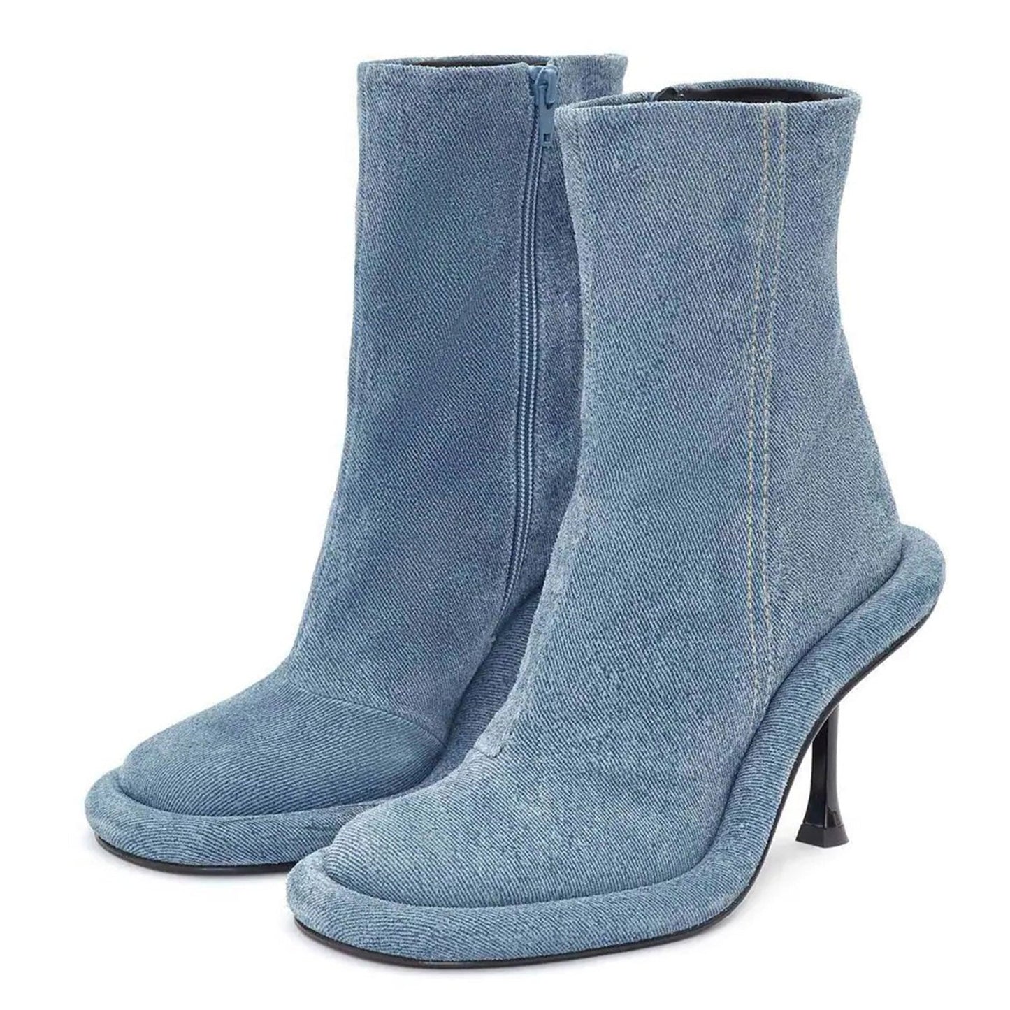 Round Toe Stiletto Denim Platform Ankle Boots