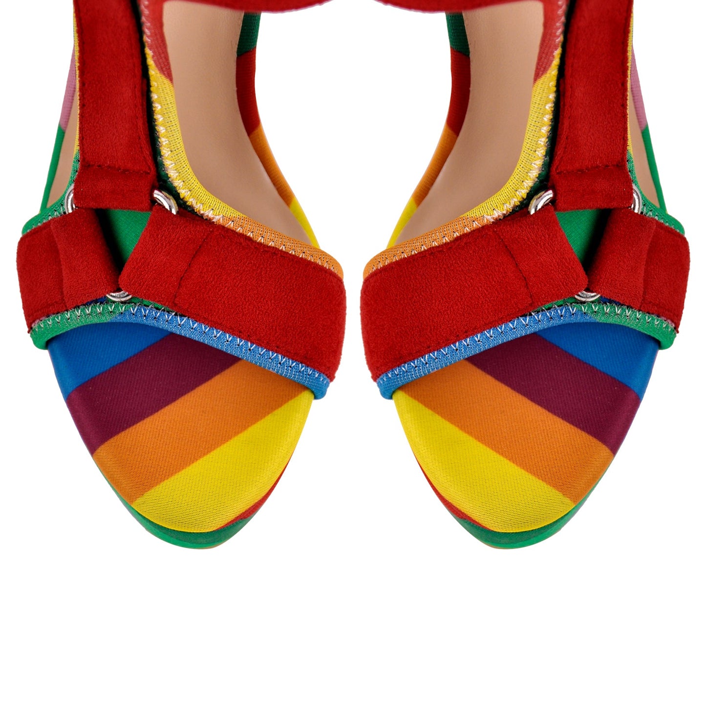 Canvas Rainbow Ankle Strap Chunky Heel Sandals