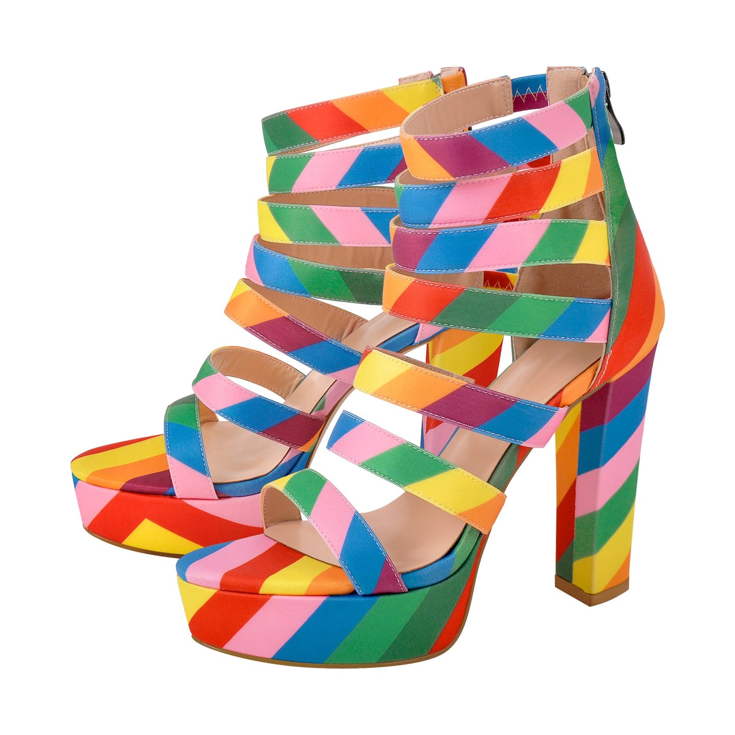 Platform Chunky Heel Rainbow Straps Sandals