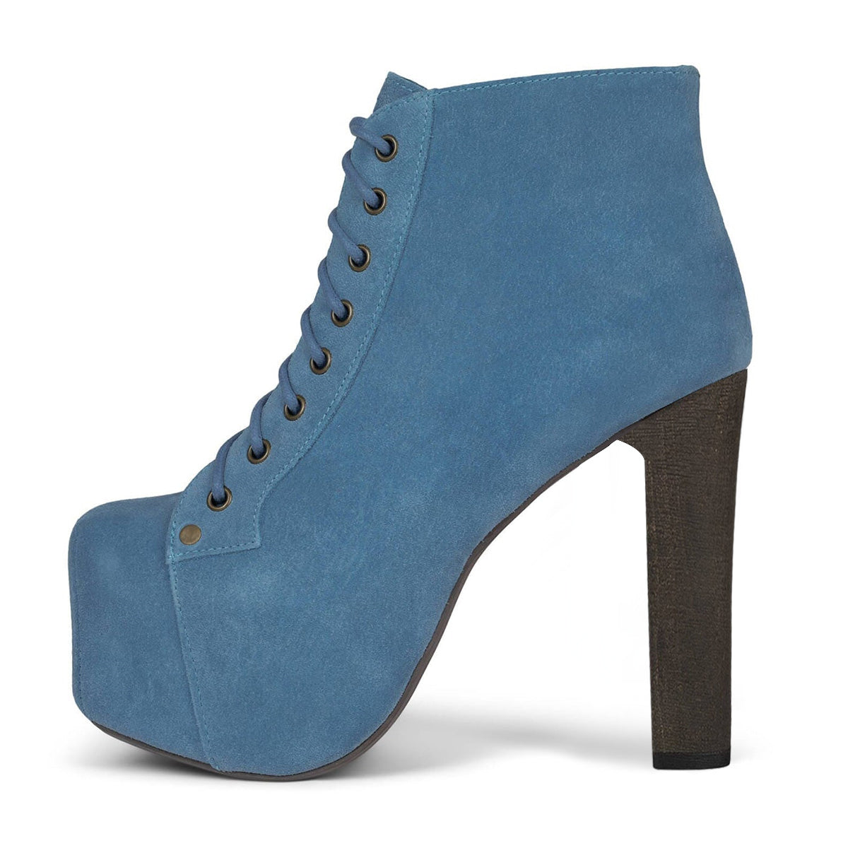 Blue Suede Platform Chunky Heel Ankle Boots