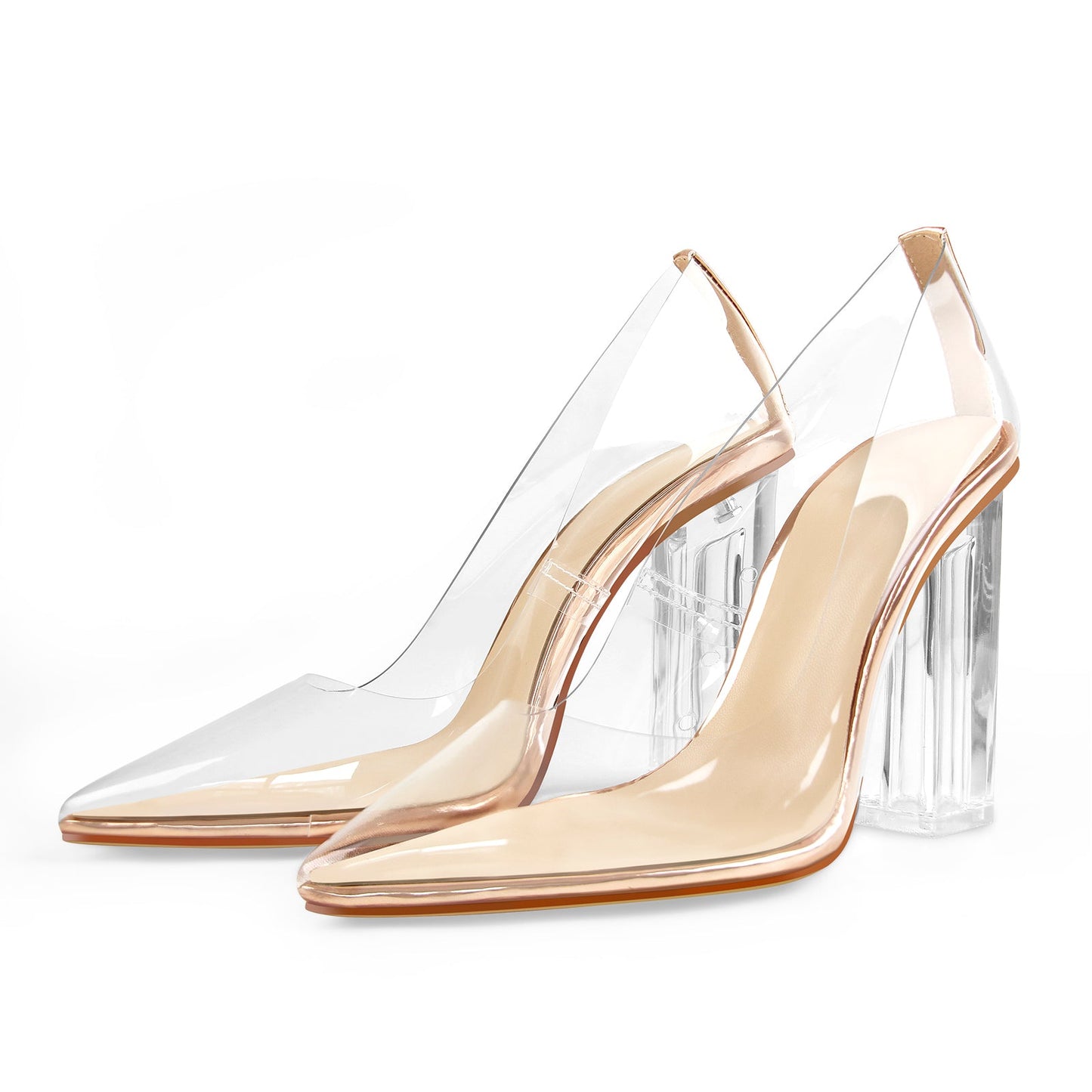 Clear Pointed Toe Block High Heel Pumps