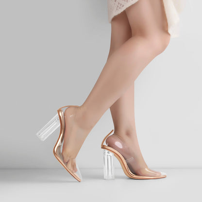 Clear Pointed Toe Block High Heel Pumps