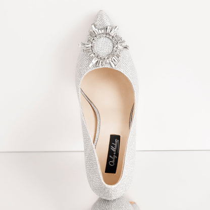 Silver Diamante Buckle Pointed Toe High Heel Pumps