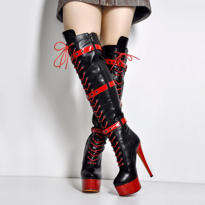 Platform Lace-Up High Heel Stiletto Over The Knee Boots