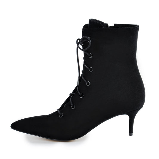 Kitten Low Heel Pointed Toe Lace Up Ankle Boots