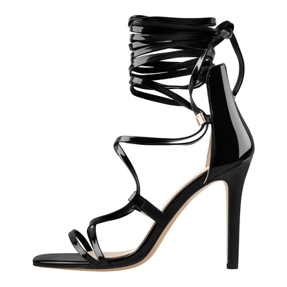 Gladiator Round Toe Lace-up Stiletto Sandals