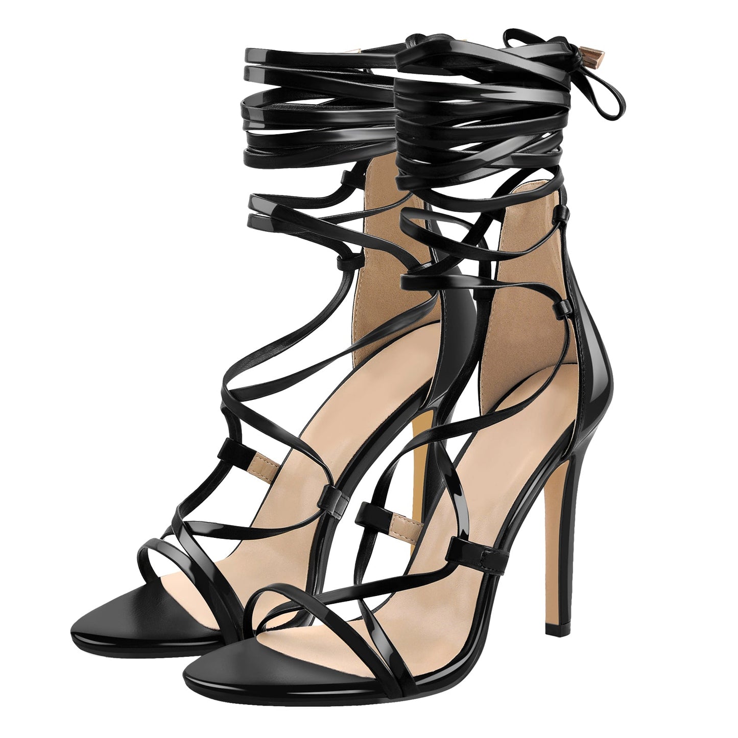 Gladiator Round Toe Lace-up Stiletto Sandals