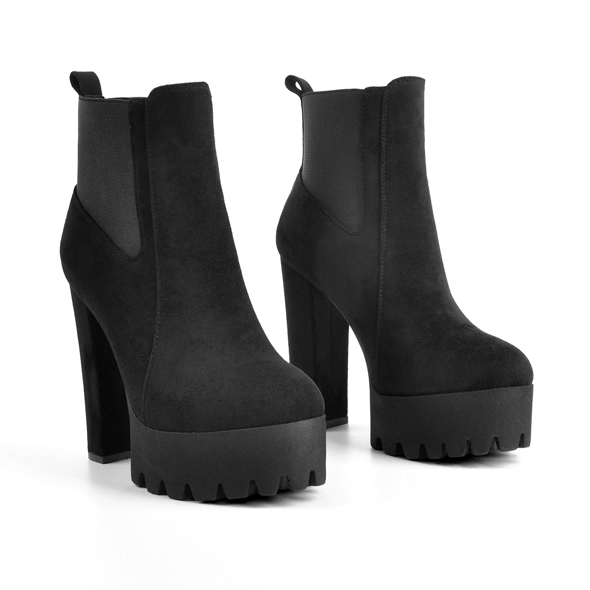 Black Suede Chunky High Heel Ankle Boots